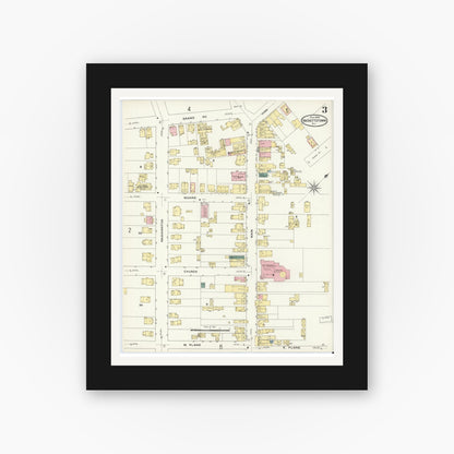 Old map wall art mockup — black gallery frame with white mat — Sanborn Fire Insurance Map from Hackettstown, Warren County, New Jersey (1909), Sheet #0003