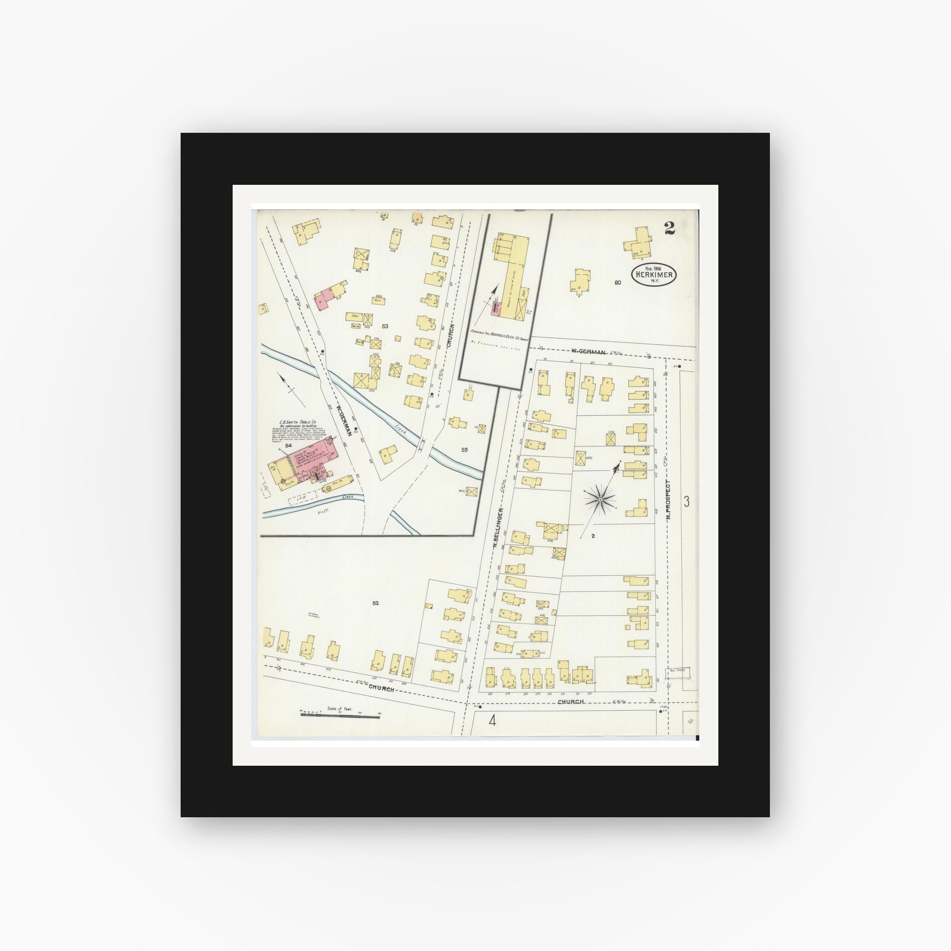Old map wall art mockup — black gallery frame with white mat — Sanborn Fire Insurance Map from Herkimer, Herkimer County, New York (1906) - Complete Map Set