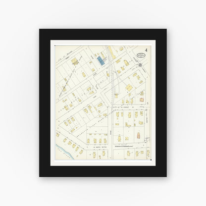 Old map wall art mockup — black gallery frame with white mat — Sanborn Fire Insurance Map from Neenah, Winnebago County, Wisconsin (1913), Sheet #0004
