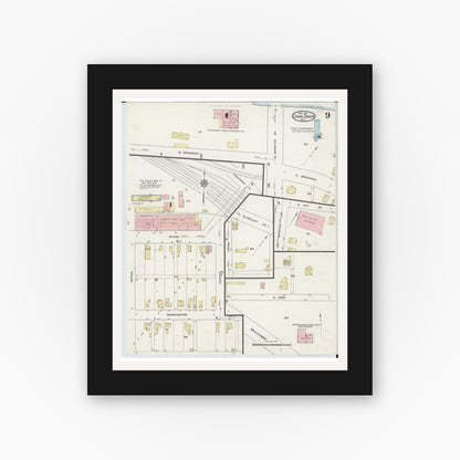 Old map wall art mockup — black gallery frame with white mat — Sanborn Fire Insurance Map from Canal Dover, Tuscarawas County, Ohio (1914), Sheet #0009