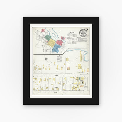 Old map wall art mockup — black gallery frame with white mat — Sanborn Fire Insurance Map from Mauston, Juneau County, Wisconsin (1909), Sheet #0001