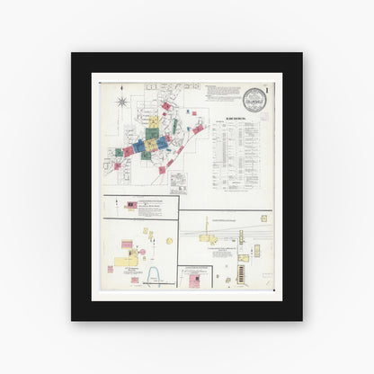 Old map wall art mockup — black gallery frame with white mat — Sanborn Fire Insurance Map from Collinsville, Madison County, Illinois (1907), Sheet #0001