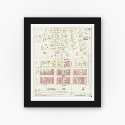 Old map wall art mockup — black gallery frame with white mat — Sanborn Fire Insurance Map from Palestine, Anderson County, Texas (1896), Sheet #0003
