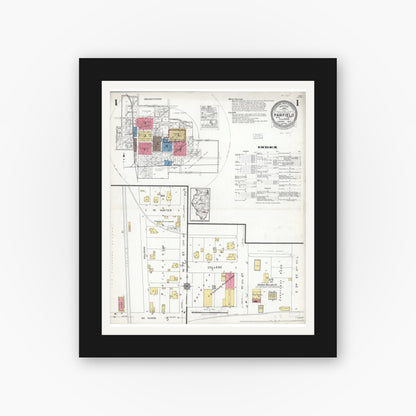 Old map wall art mockup — black gallery frame with white mat — Sanborn Fire Insurance Map from Fairfield, Wayne County, Illinois (1923) - Complete Map Set