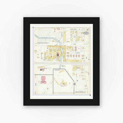 Old map wall art mockup — black gallery frame with white mat — Sanborn Fire Insurance Map from Dowagiac, Cass County, Michigan (1908), Sheet #0007
