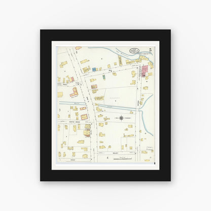Old map wall art mockup — black gallery frame with white mat — Sanborn Fire Insurance Map from Unadilla, Otsego County, New York (1910), Sheet #0005