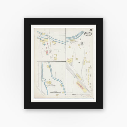 Old map wall art mockup — black gallery frame with white mat — Sanborn Fire Insurance Map from Morristown, Morris County, New Jersey (1890), Sheet #0012