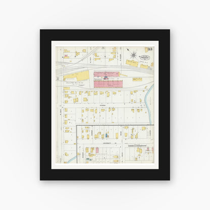 Old map wall art mockup — black gallery frame with white mat — Sanborn Fire Insurance Map from Madison, Dane County, Wisconsin (1902), Sheet #0033