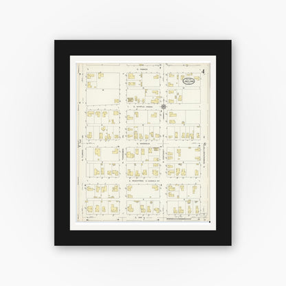 Old map wall art mockup — black gallery frame with white mat — Sanborn Fire Insurance Map from Lakeland, Polk County, Florida (1913), Sheet #0004