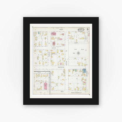 Old map wall art mockup — black gallery frame with white mat — Sanborn Fire Insurance Map from Naperville, Du Page County, Illinois (1892), Sheet #0005