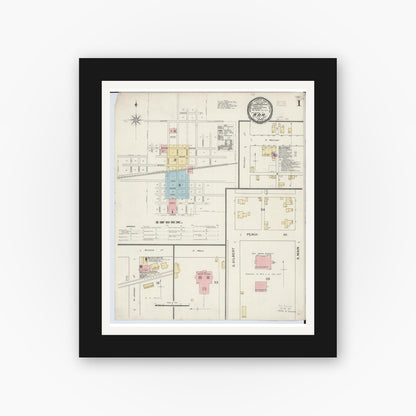 Old map wall art mockup — black gallery frame with white mat — Sanborn Fire Insurance Map from Ada, Hardin County, Ohio (1892) - Complete Map Set