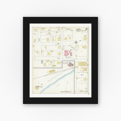 Old map wall art mockup — black gallery frame with white mat — Sanborn Fire Insurance Map from Madison, Madison County, Florida (1903), Sheet #0006
