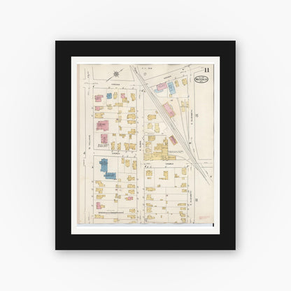 Old map wall art mockup — black gallery frame with white mat — Sanborn Fire Insurance Map from Waterloo, Seneca County, New York (1948), Sheet #0011