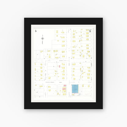 Old map wall art mockup — black gallery frame with white mat — Sanborn Fire Insurance Map from Story City, Story County, Iowa (1932), Sheet #0005
