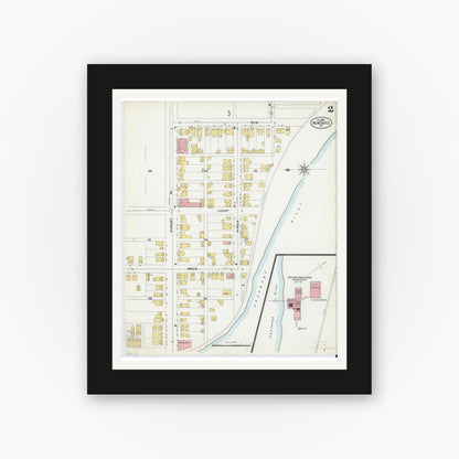 Old map wall art mockup — black gallery frame with white mat — Sanborn Fire Insurance Map from New Castle, Lawrence County, Pennsylvania (1899), Sheet #0002