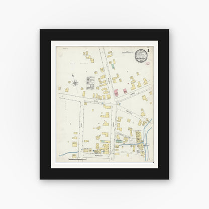 Old map wall art mockup — black gallery frame with white mat — Sanborn Fire Insurance Map from Constableville, Lewis County, New York (1895) - Complete Map Set