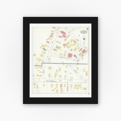 Old map wall art mockup — black gallery frame with white mat — Sanborn Fire Insurance Map from East Hampton, Hampshire County, Massachusetts (1910), Sheet #0005