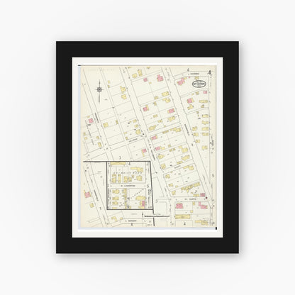Old map wall art mockup — black gallery frame with white mat — Sanborn Fire Insurance Map from Mount Vernon, Knox County, Ohio (1913), Sheet #0004