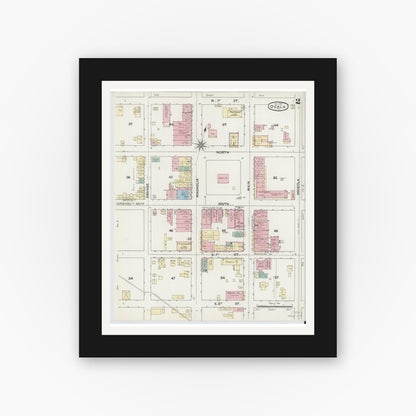 Old map wall art mockup — black gallery frame with white mat — Sanborn Fire Insurance Map from Ocala, Marion County, Florida (1891), Sheet #0002