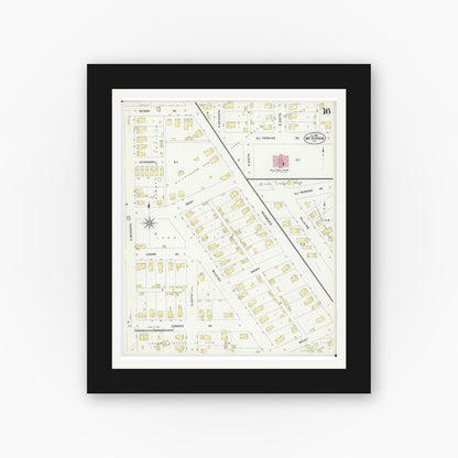 Old map wall art mockup — black gallery frame with white mat — Sanborn Fire Insurance Map from Mount Vernon, Jefferson County, Illinois (1908), Sheet #0016