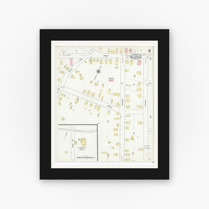 Old map wall art mockup — black gallery frame with white mat — Sanborn Fire Insurance Map from Salamanca, Cattaraugus County, New York (1910), Sheet #0008