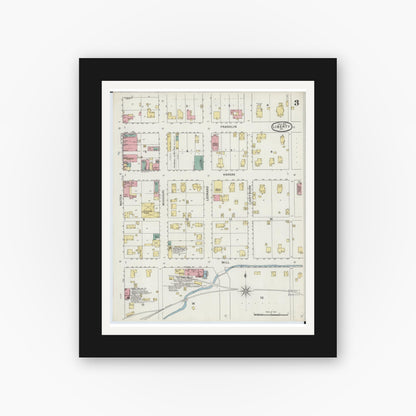 Old map wall art mockup — black gallery frame with white mat — Sanborn Fire Insurance Map from Liberty, Clay County, Missouri (1894), Sheet #0003