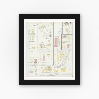 Old map wall art mockup — black gallery frame with white mat — Sanborn Fire Insurance Map from Mattoon, Coles County, Illinois (1897), Sheet #0005