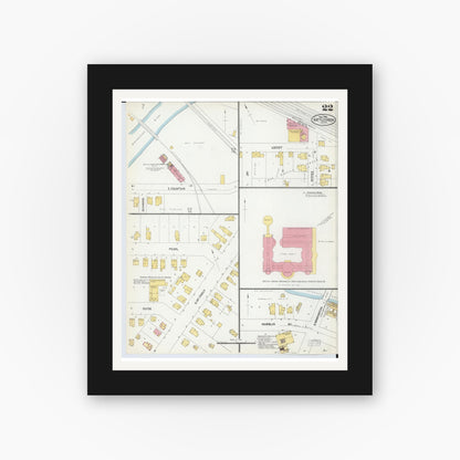 Old map wall art mockup — black gallery frame with white mat — Sanborn Fire Insurance Map from Battle Creek, Calhoun County, Michigan (1902), Sheet #0022