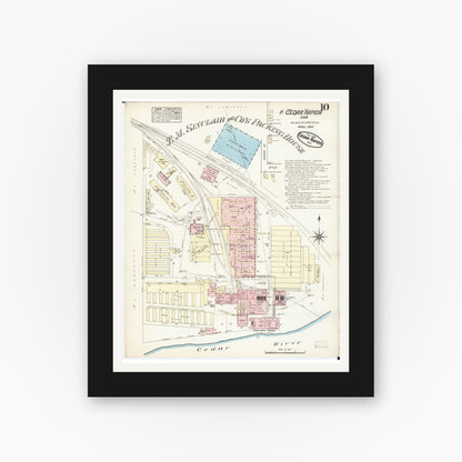 Old map wall art mockup — black gallery frame with white mat — Sanborn Fire Insurance Map from Cedar Rapids, Linn County, Iowa (1884), Sheet #0010