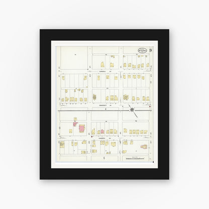 Old map wall art mockup — black gallery frame with white mat — Sanborn Fire Insurance Map from Windber, Somerset County, Pennsylvania (1910), Sheet #0009
