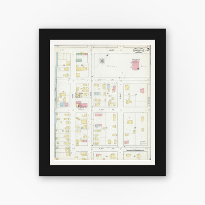 Old map wall art mockup — black gallery frame with white mat — Sanborn Fire Insurance Map from Janesville, Rock County, Wisconsin (1895), Sheet #0005