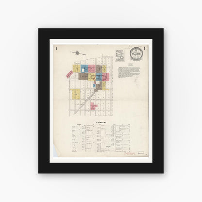 Old map wall art mockup — black gallery frame with white mat — Sanborn Fire Insurance Map from Fillmore, Ventura County, California (1923) - Complete Map Set