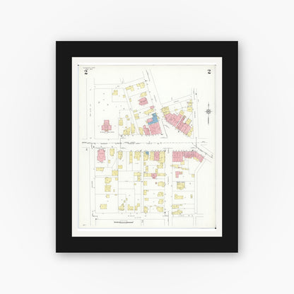 Old map wall art mockup — black gallery frame with white mat — Sanborn Fire Insurance Map from Plymouth, Huron And Richland Counties, Ohio (1938), Sheet #0002