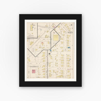 Old map wall art mockup — black gallery frame with white mat — Sanborn Fire Insurance Map from Walkerton, Saint Joseph County, Indiana (1922), Sheet #0002
