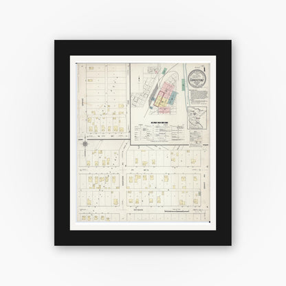 Old map wall art mockup — black gallery frame with white mat — Sanborn Fire Insurance Map from Sandstone, Pine County, Minnesota (1914) - Complete Map Set