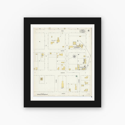 Old map wall art mockup — black gallery frame with white mat — Sanborn Fire Insurance Map from Live Oak, Suwanee County, Florida (1903), Sheet #0006