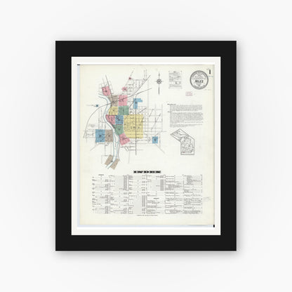 Old map wall art mockup — black gallery frame with white mat — Sanborn Fire Insurance Map from Niles, Berrien County, Michigan (1914), Sheet #0001