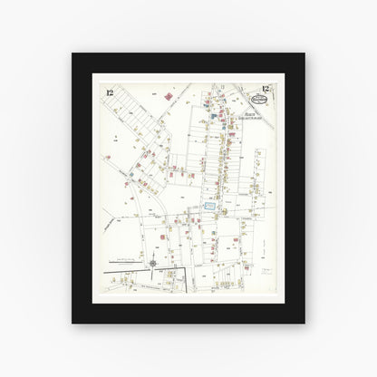 Old map wall art mockup — black gallery frame with white mat — Sanborn Fire Insurance Map from Bangor, Northampton County, Pennsylvania (1923), Sheet #0012