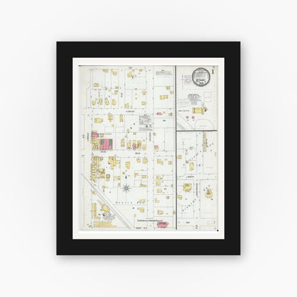 Old map wall art mockup — black gallery frame with white mat — Sanborn Fire Insurance Map from Bethany, Moultrie County, Illinois (1901) - Complete Map Set