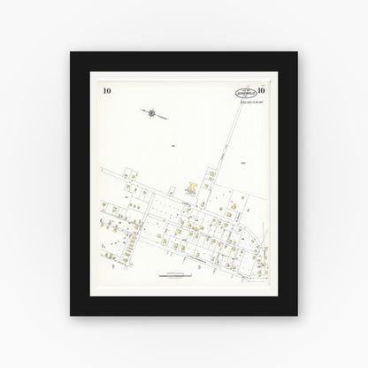 Old map wall art mockup — black gallery frame with white mat — Sanborn Fire Insurance Map from Jacksonville, Cherokee County, Texas (1923), Sheet #0010