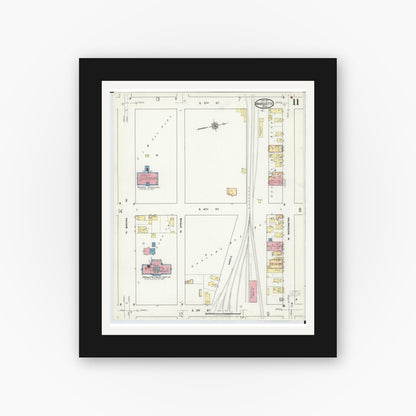 Old map wall art mockup — black gallery frame with white mat — Sanborn Fire Insurance Map from Marquette, Marquette County, Michigan (1917), Sheet #0011