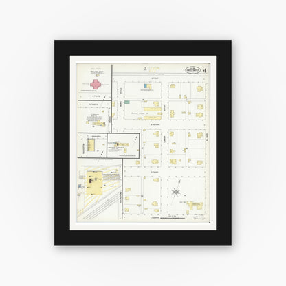 Old map wall art mockup — black gallery frame with white mat — Sanborn Fire Insurance Map from Sweetwater, Nolan County, Texas (1908), Sheet #0004