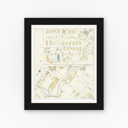 Old map wall art mockup — black gallery frame with white mat — Sanborn Fire Insurance Map from Bicknell, Knox County, Indiana (1915), Sheet #0007