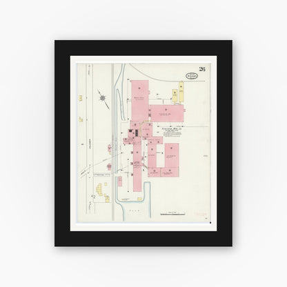 Old map wall art mockup — black gallery frame with white mat — Sanborn Fire Insurance Map from Adams, Berkshire County, Massachusetts (1914), Sheet #0026