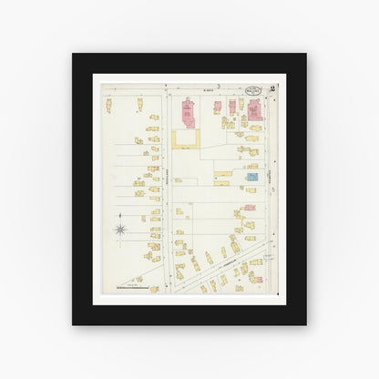 Old map wall art mockup — black gallery frame with white mat — Sanborn Fire Insurance Map from Malone, Franklin County, New York (1898), Sheet #0002