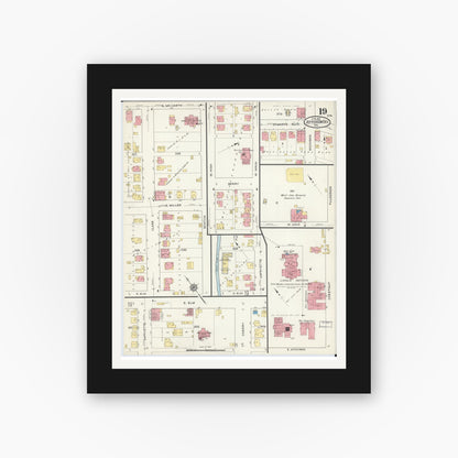 Old map wall art mockup — black gallery frame with white mat — Sanborn Fire Insurance Map from Jefferson City, Cole County, Missouri (1916), Sheet #0019