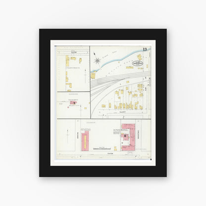 Old map wall art mockup — black gallery frame with white mat — Sanborn Fire Insurance Map from Grand Haven, Ottawa County, Michigan (1906), Sheet #0013