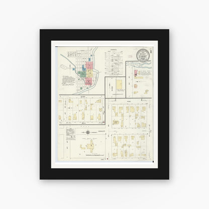 Old map wall art mockup — black gallery frame with white mat — Sanborn Fire Insurance Map from Evart, Osceola County, Michigan (1910) - Complete Map Set
