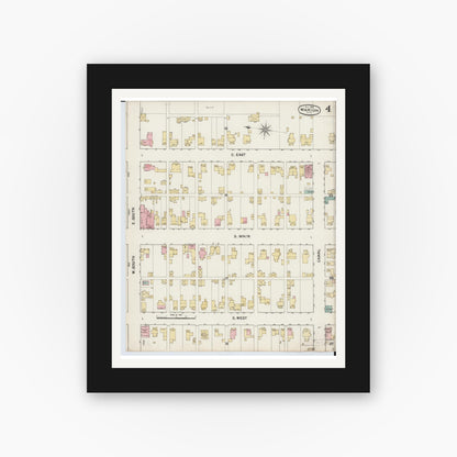 Old map wall art mockup — black gallery frame with white mat — Sanborn Fire Insurance Map from Marion, Marion County, Ohio (1888), Sheet #0004