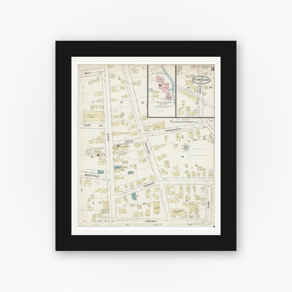 Old map wall art mockup — black gallery frame with white mat — Sanborn Fire Insurance Map from Stoneham, Middlesex County, Massachusetts (1887), Sheet #0003